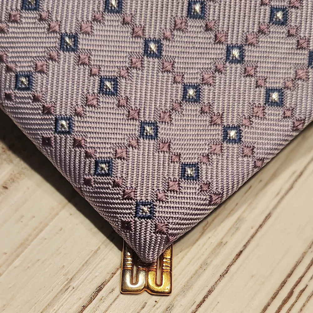 DAKS London Purple/Lavender  Geometric Tie with Gold Emblem & Sparkling Detail
